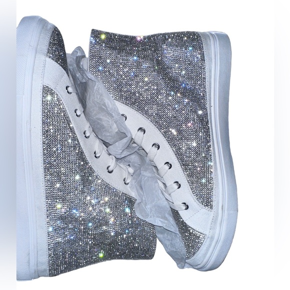 Aqua rhinestone white silver high top sneakers size 11 - Picture 3 of 7